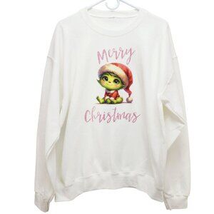 Merry Christmas Unisex with baby grinch White ugly Sweatshirt Size L New